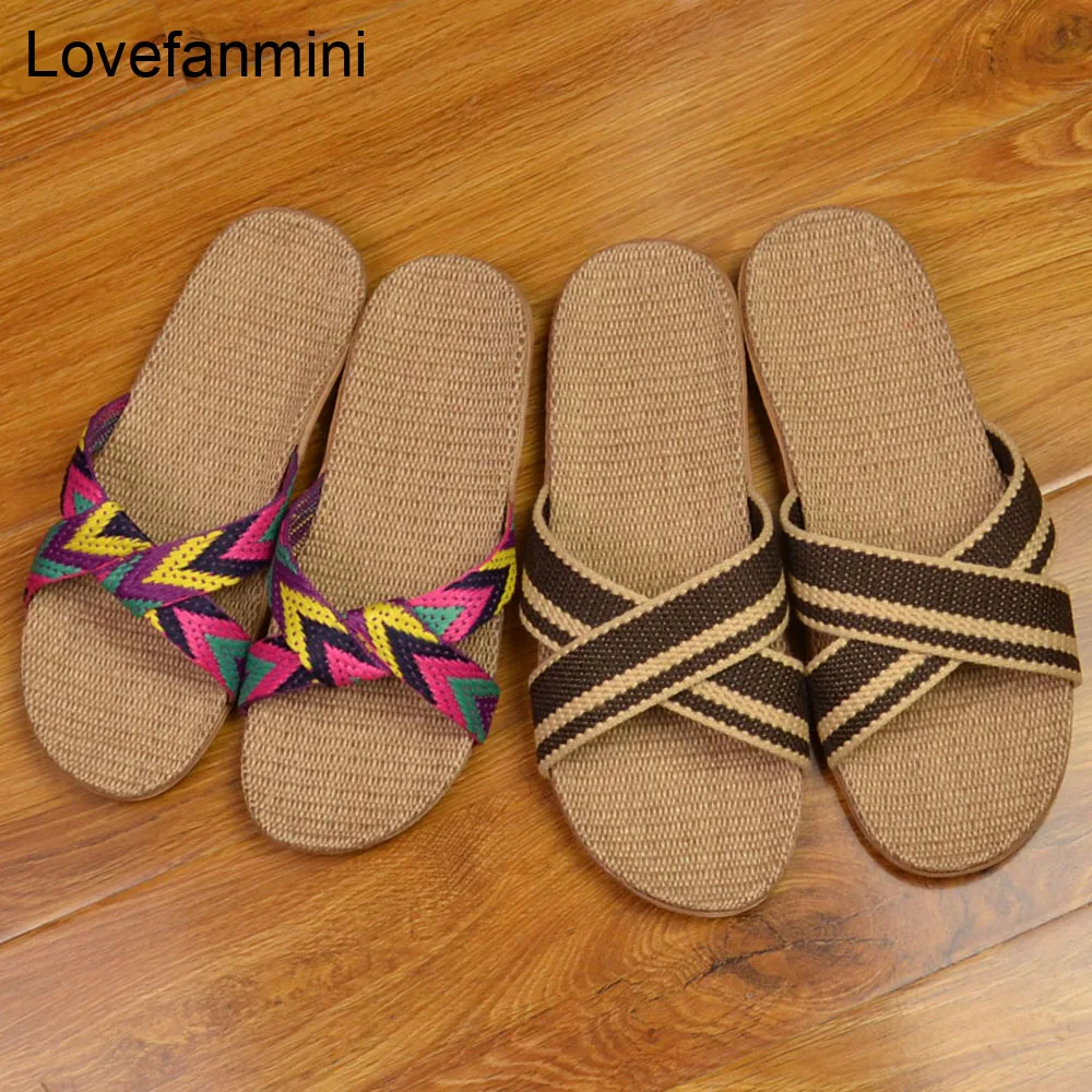 Linen Slippers Indoor Sandals Natural Summer Couples Mens Man Unisex Flax Autumn Spring