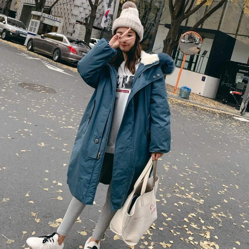 

Photo Shoot 2019 Winter New Style Korean-style Loose-Fit Mid-length Cotton-padded Clothes CHIC Workwear Fur Collar Students Cott