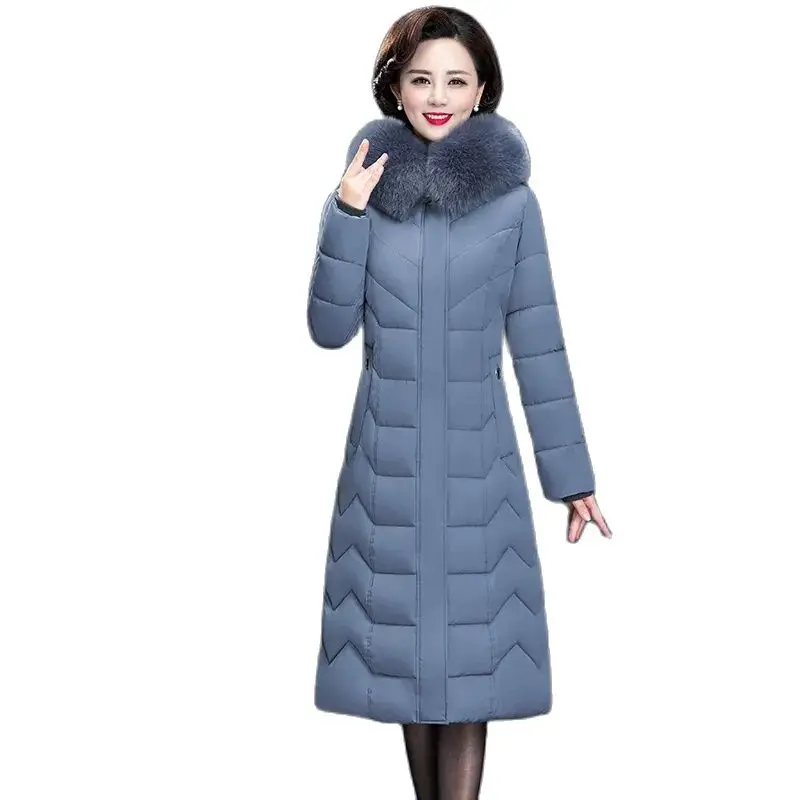 2023 Middle-Aged Mother Down Cotton-Padded Jacket Elderly Women's Winter Coat With Hooded Warm Plus Velvet Thickening Long Parka