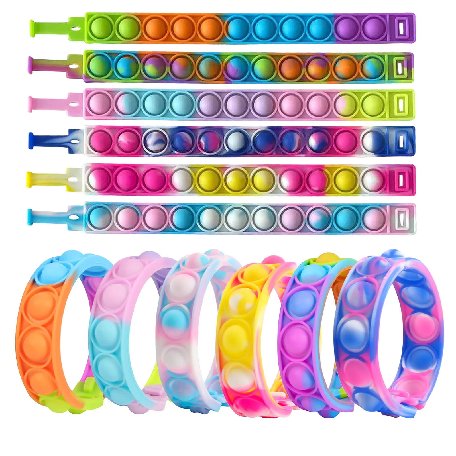 Fidget Anti Stress Toys For Children Push Bubble Dimple Bracelet Decompress 