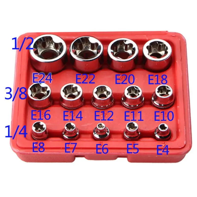 Кольцевая пила 14PC Алюминий сплав е-образные щипцы для установки женский Бит Набор торцевых головок 1/" /3/8"/1/" диск E4-E24 ключ, дюймовый стандарт combinatio
