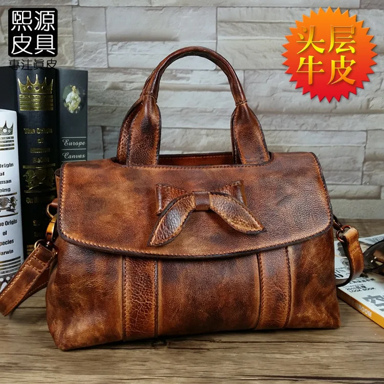

Guangzhou New Style WOMEN'S Leather Bags Handbag Shoulder Bag Full-grain Leather Hand-rub Color Simple Fashion