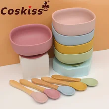 Coskiss – ensemble bol et cuillère en Silicone pour bébé, bol et cuillère à fourchette, vaisselle d'apprentissage, bol à aspiration, produit pour bébé sans BPA 