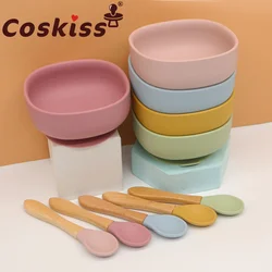 Coskiss Baby Silicone Bowl Fork Spoon Set Silicone Bowl & Spoon Learning Dishes Tableware Suction Bowl BPA Free Baby Product
