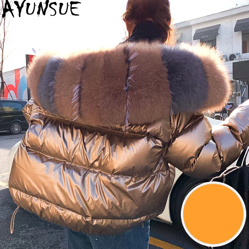 

AYUNSUE Women's Down Jacket Winter Jacket Women Real Fox Fur Collar Hooded Down Coat Female Korean Pink Jackets Chaqueta Mujer