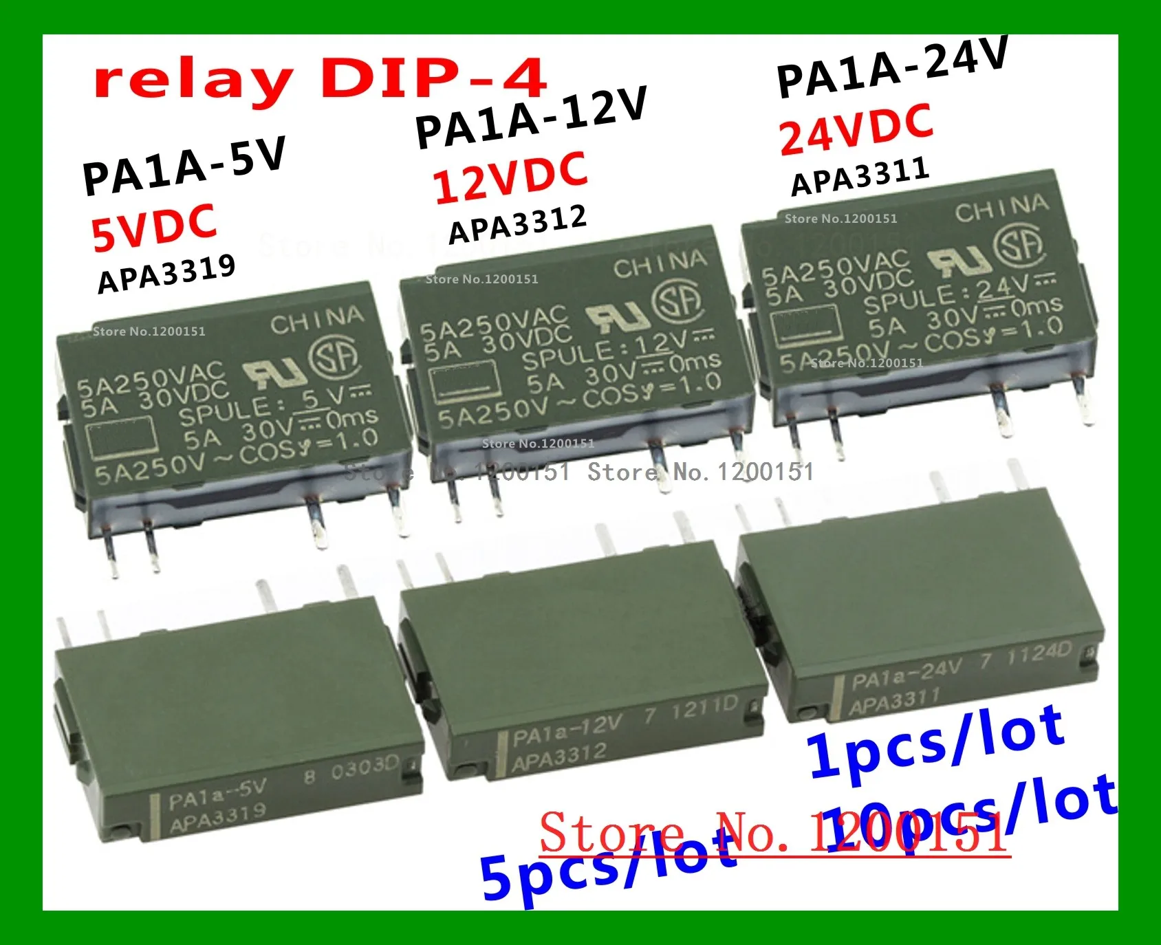 PA1A PA1A-5V PA1A-12V PA1A-24V APA3319 APA3312 APA3311 5A250VAC relay DIP-4 | Электронные компоненты и