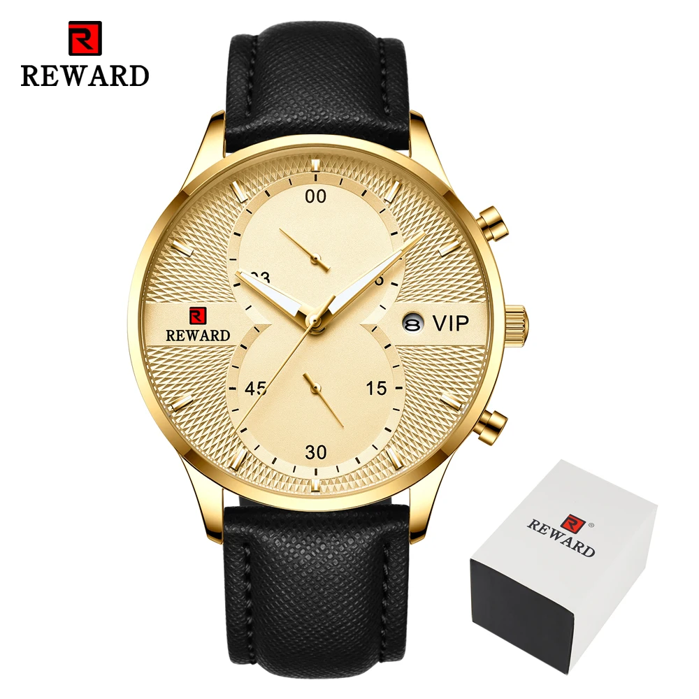 REWARD Brand Men Watch Chronograph Fashion Sport Quartz Wrist Watch Men Casual Leather Waterproof Watches Relogio Masculino 