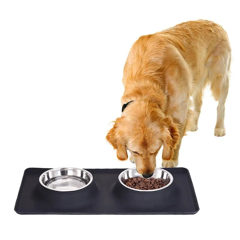 Stainless Steel Double Bowl Travel Feeding Non-Skid Mat For Pet Dog Cat Puppy Food Water Dish comedero para perros | Дом и сад