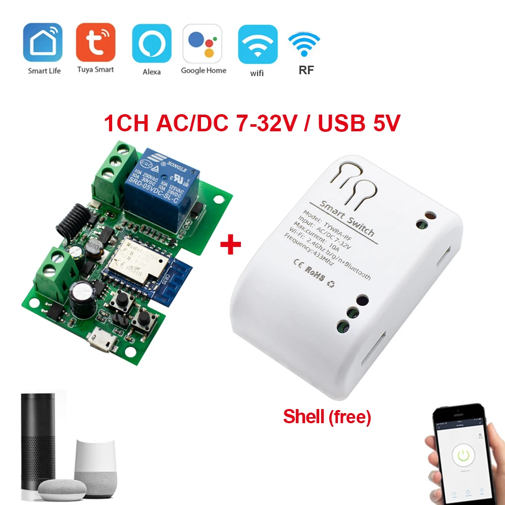 Módulo do Interruptor Esperto de Tuya 220v 85250v 2ch 5v 12v 24v 32v 433mhz Controlo a Distância do rf Relé do Wifi Trabalhar com Alexa Google Home - Image 5