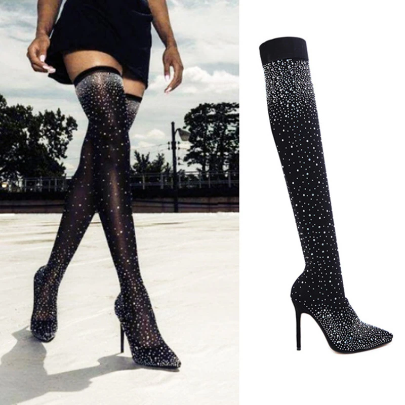 rhinestone stocking boots