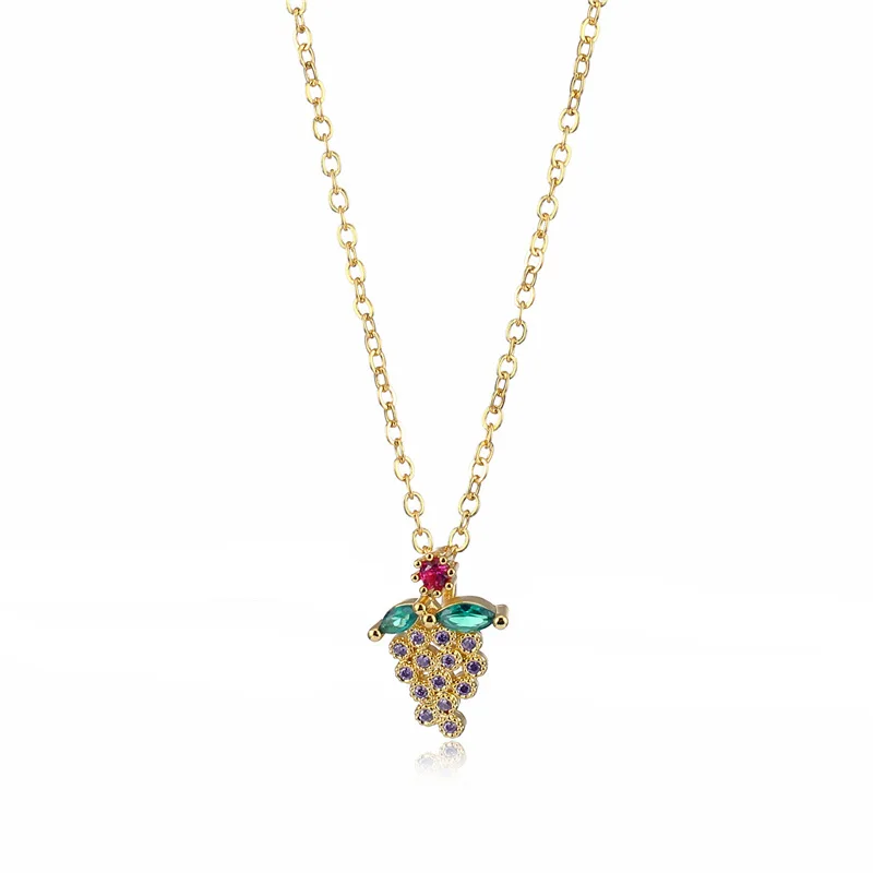 

Fruit Pendant Grape Necklace Anti-Allergy Creative Accessories Zircon Full of Crystals Necklace