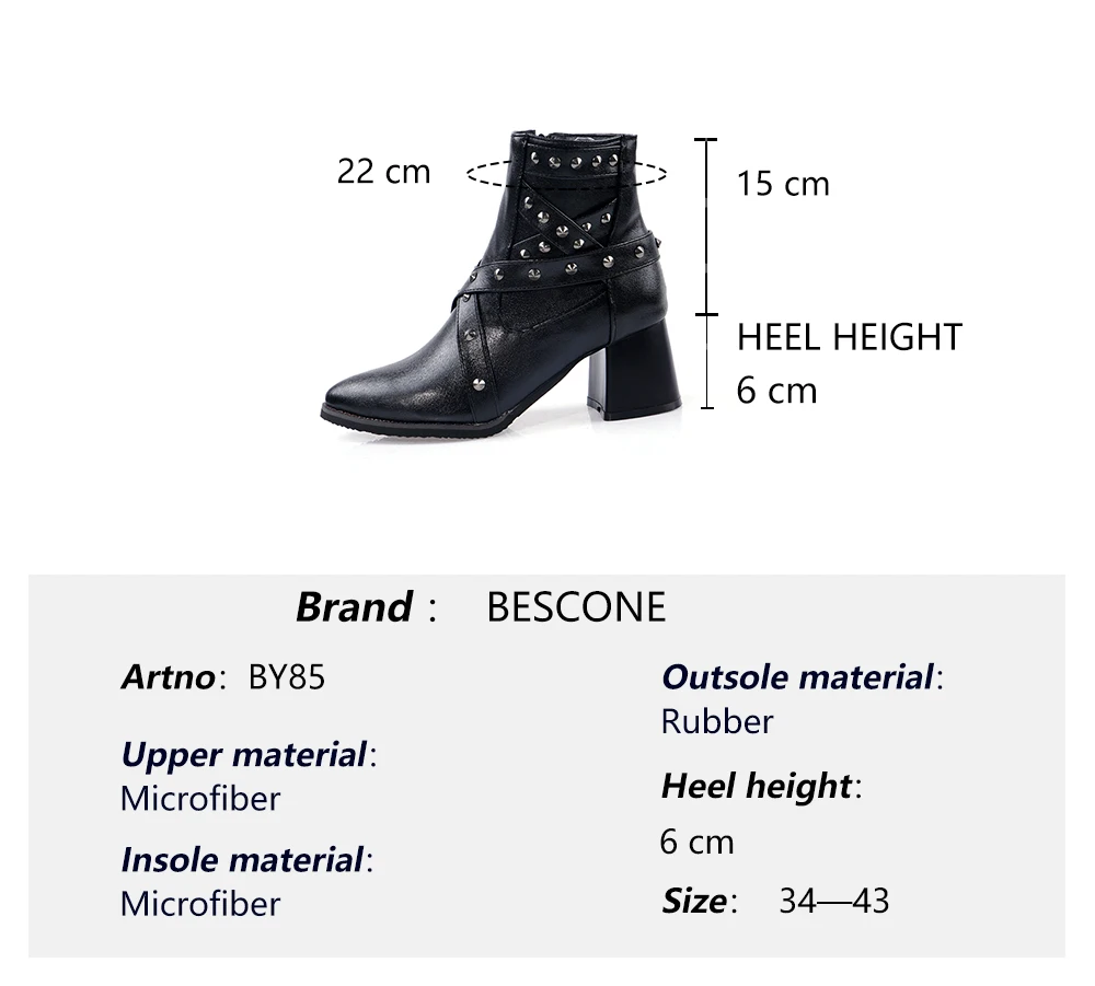 BESCONE/женские ботинки до середины икры ручной работы; зимние теплые модные ботинки на квадратном каблуке с заклепками; удобные женские ботинки на высоком каблуке на молнии; BM85