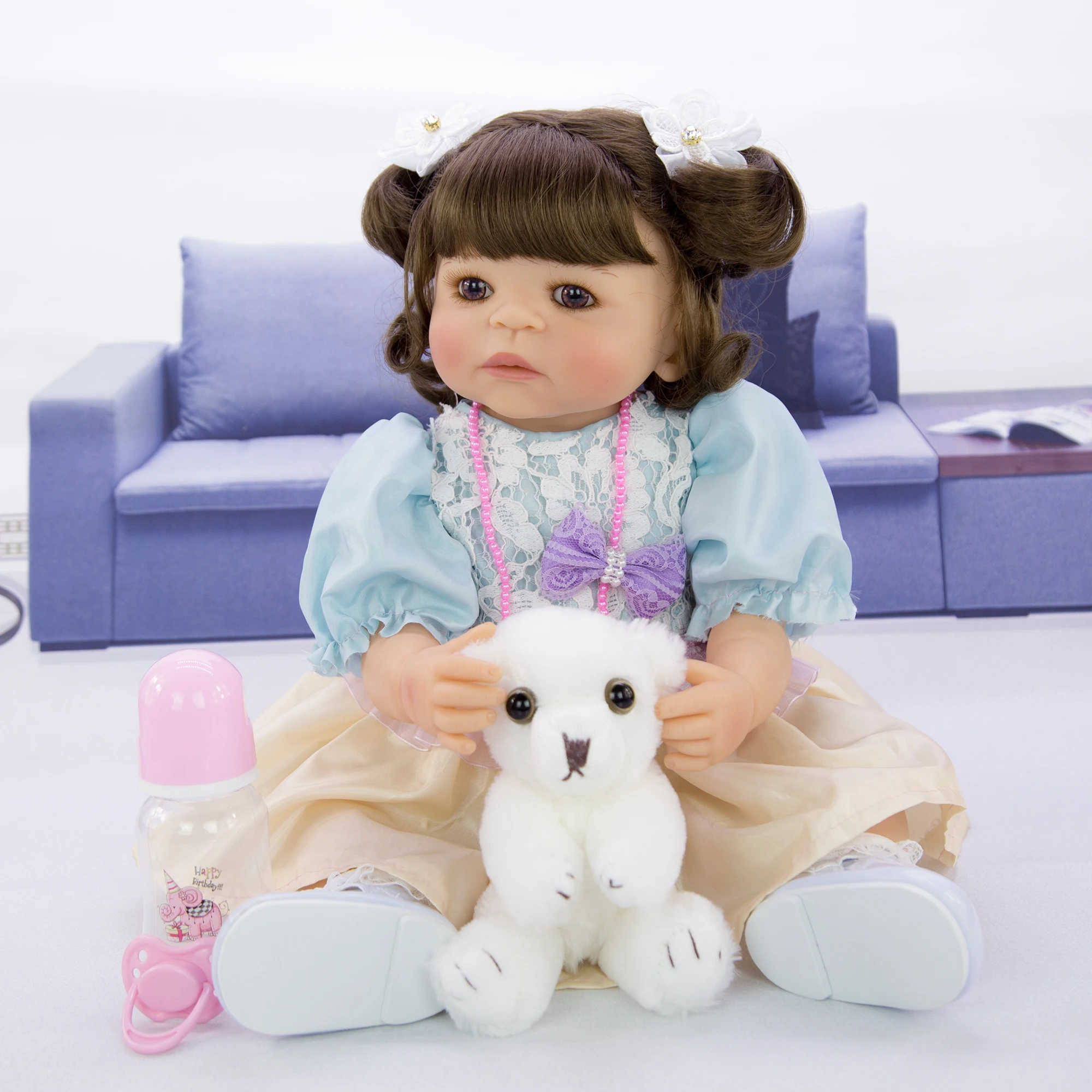 Фантазия Гавайская гитара 23 дюймов Reborn Baby Doll для девочек полный силиконовые средства ухода за кожей реалистичные новорожденных детские игрушки куклы, Bebe, детский подарок на день рождения душ игрушка