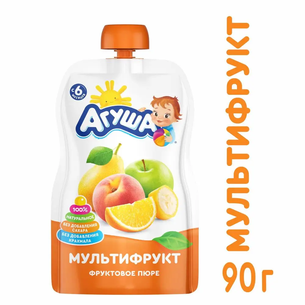 Puree Agusha multifruit 90g from 6 months feeding food feedkid fruit Baby meal Mother Kids | Мать и ребенок