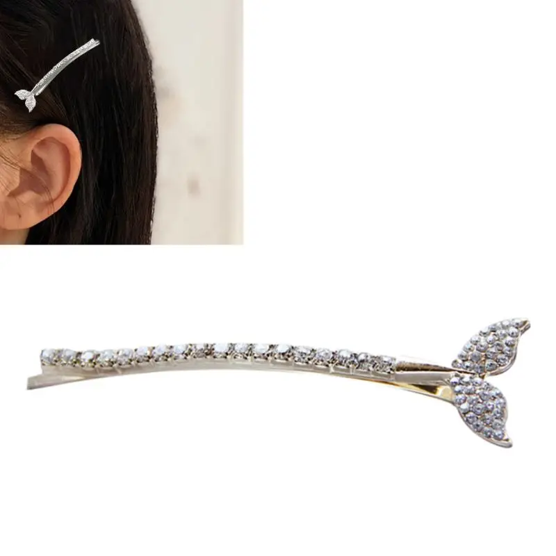 

2Pcs Side Women Girl Shiny Bangs Jewelry Bobby Pins Rhinestone Fishtail Metal Hair Clips Barrette for daily wearing party