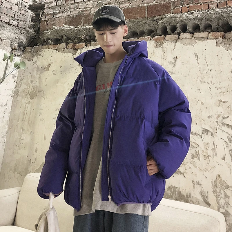 LAPPSTER мужские одноцветные куртки с капюшоном, пальто, зимняя парка, японская Мужская теплая Корейская пуховая куртка, толстое пальто в стиле хип-хоп, 2XL - Цвет: Purple