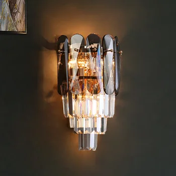 

New crystal wall lamp living room wall lamp bedroom bedside lamp smoke gray LED crystal lamp