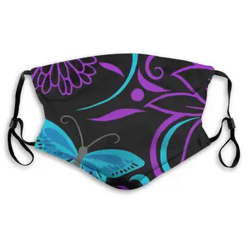 

Purple Butterfly And Flower Printed Dust Mouth Mask With Replaceable Filter, Reusable Breathable Mask For Women And Men