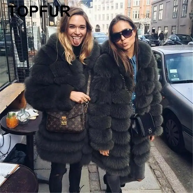 TOPFUR новое пальто из натурального Лисьего меха для женщин, Зимняя Толстая Меховая куртка с капюшоном, модная Высококачественная Роскошная верхняя одежда из натурального меха