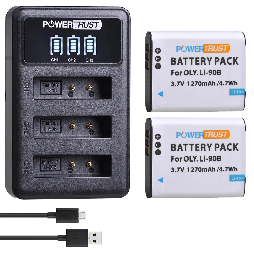 PowerTrust 2 шт. Li-90B LI90B LI-92B Батарея+ светодиодный 3 Слоты USB зарядка для Olympus XZ-2, SH-50, SH-1, SP-100, TG-1, TG-2, TG-3, TG-4, TG L20