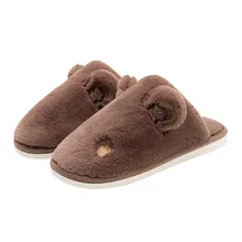 Домашние женские домашние тапочки; милые Нескользящие зимние мужские тапочки; теплые домашние тапочки на плоской платформе с медвежьими ушками