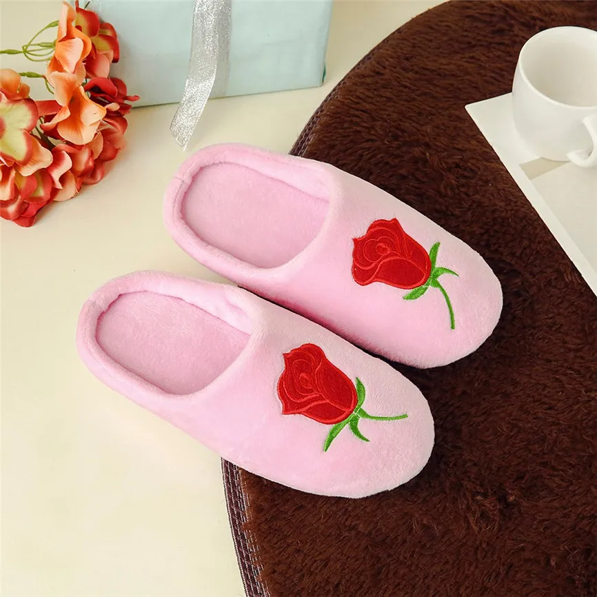 Пикантные теплые Цветочные шлепанцы; нескользящая зимняя домашняя обувь; домашняя Нескользящая теплая обувь из хлопка; тапочки; удобная обувь; 30 - Цвет: Pink