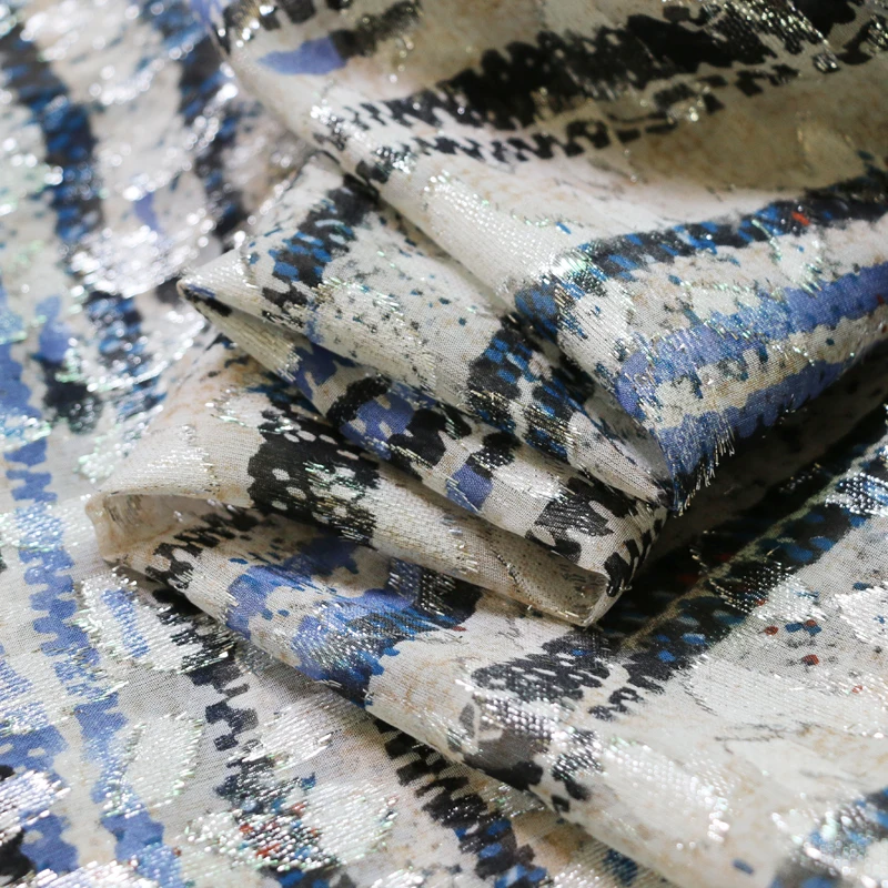 100 см* 110 см синяя полоска шелк материал серебряный металлик шелк жаккард шифон марля