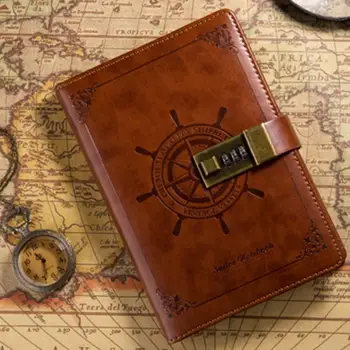 

Vintage Notepad Notebook Diary Daily Memos Planner Agenda Notebook Pu Leather Sketchbook with Lock Office Student Password