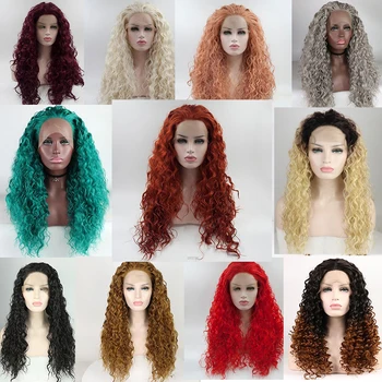 

1B/2/60/Red/Green/Brown/Blonde/Grey Loose Curly Glueless Synthetic Lace Front Wig for Women Heat Resistant Fiber with Baby Hair