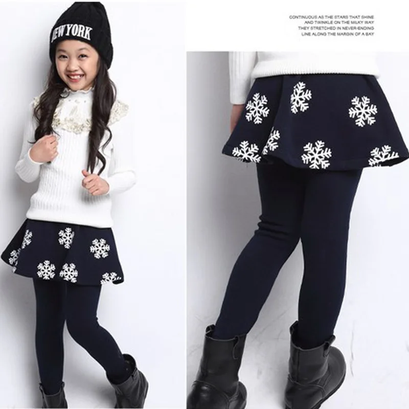 Детские брюки детские зимние плотные теплые леггинсы для девочек, имитация двух предметов, рубашка с цветочным принтом, штаны утепленные леггинсы для девочек
