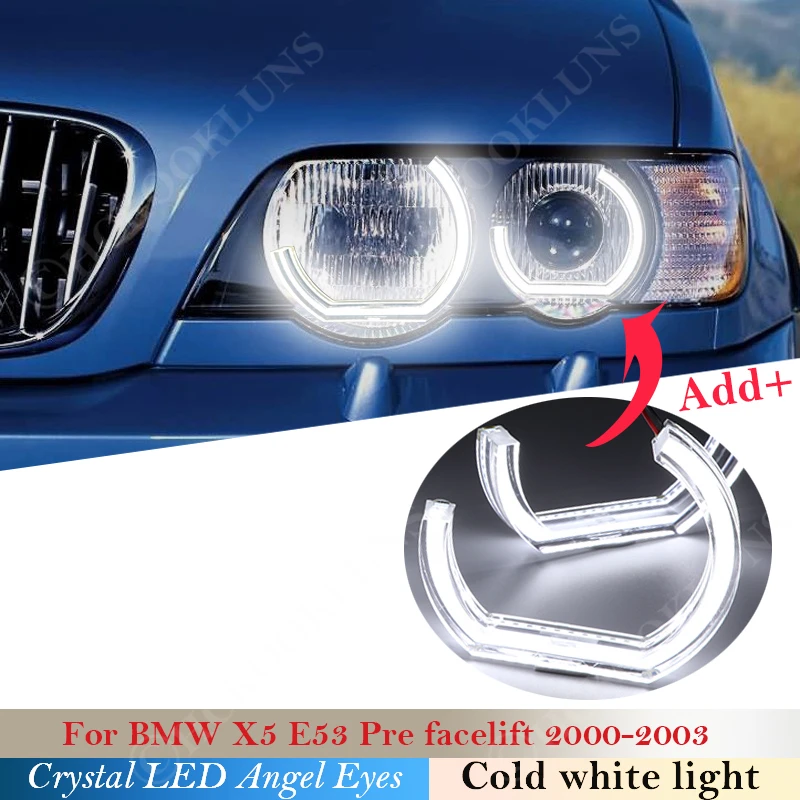 DTM Style Crystal LED Angel Eyes Halo Rings Light kits For BMW X5 E53 Pre facelift 2000 2001 2002 2003 headlight Car styling | Автомобили
