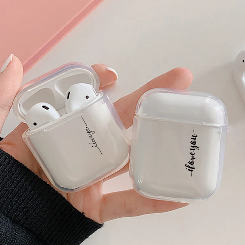 

Transparent PC Earphone Cases For Apple AirPods 2nd Charging Box Pouch Cute Cartoon Letters Heart Clear Cover Bag For Airpods 1