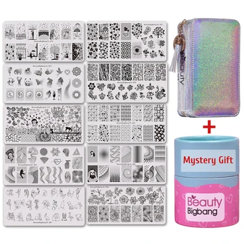 

BEAUTYBIGBANG 11Pcs/Set Stamping Plate Image Template Kit Stencil Nail Stamp Plates Multi Function Cosmetic Bag With Free Gift