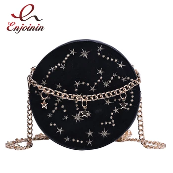 

Corduroy Round Fashion Embroidery Star Women Chain Purses and Handbags Crossbody Mini Bag Ladies Tote Bag Mini Messenger Bag
