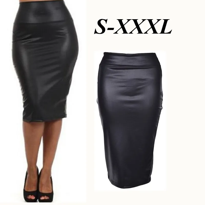 Женские туфли из искусственной кожи Высокая Талия прямое длины до колена посылка бедра юбка-карандаш, платье