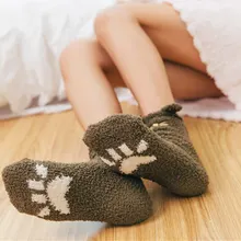 Новинка; теплые носки без пятки из бархата кораллового цвета с милым рисунком для женщин и девочек; удобные носки; GDD99