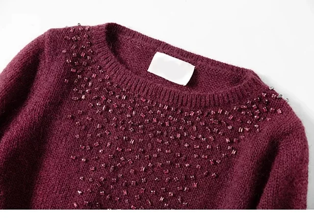 Женский свитер осень/зима двухцветный мохеровый свитер с круглым воротником ручной работы