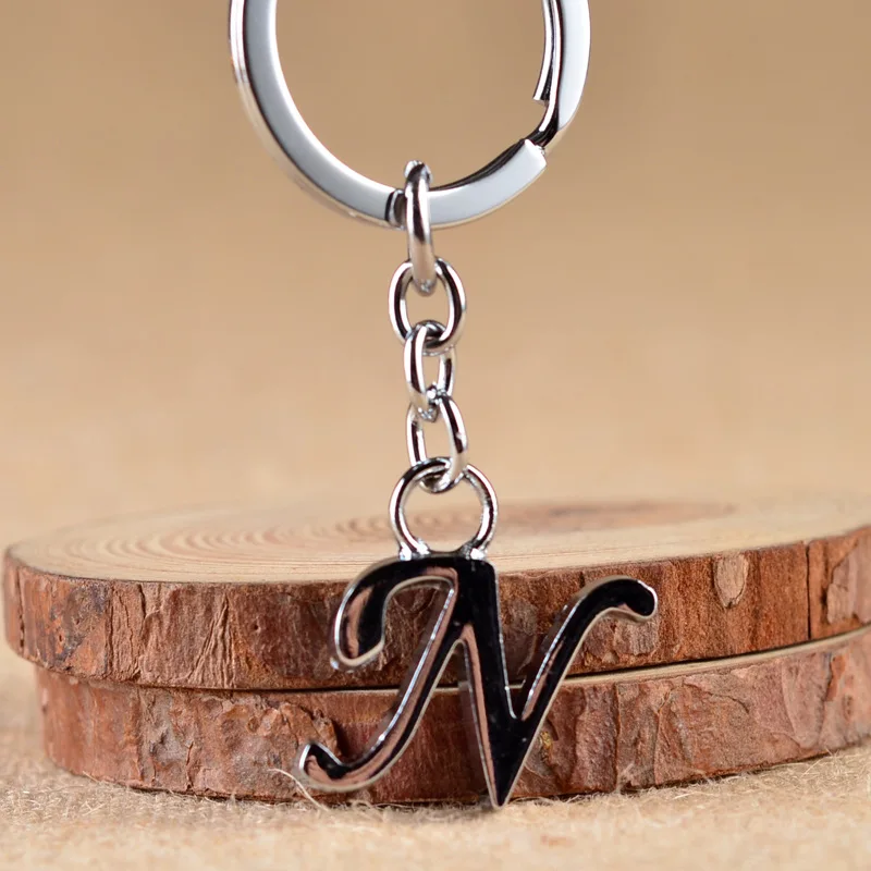 Дизайн DIY A-Z буквы брелок для мужчин серебряный металлический брелок женский автомобильный брелок с буквенным именем брелок для ключей подарок ювелирные изделия - Цвет: N