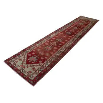 

87x377 Cm Red Handmade Boho Runner Rugs-3x12 Ft