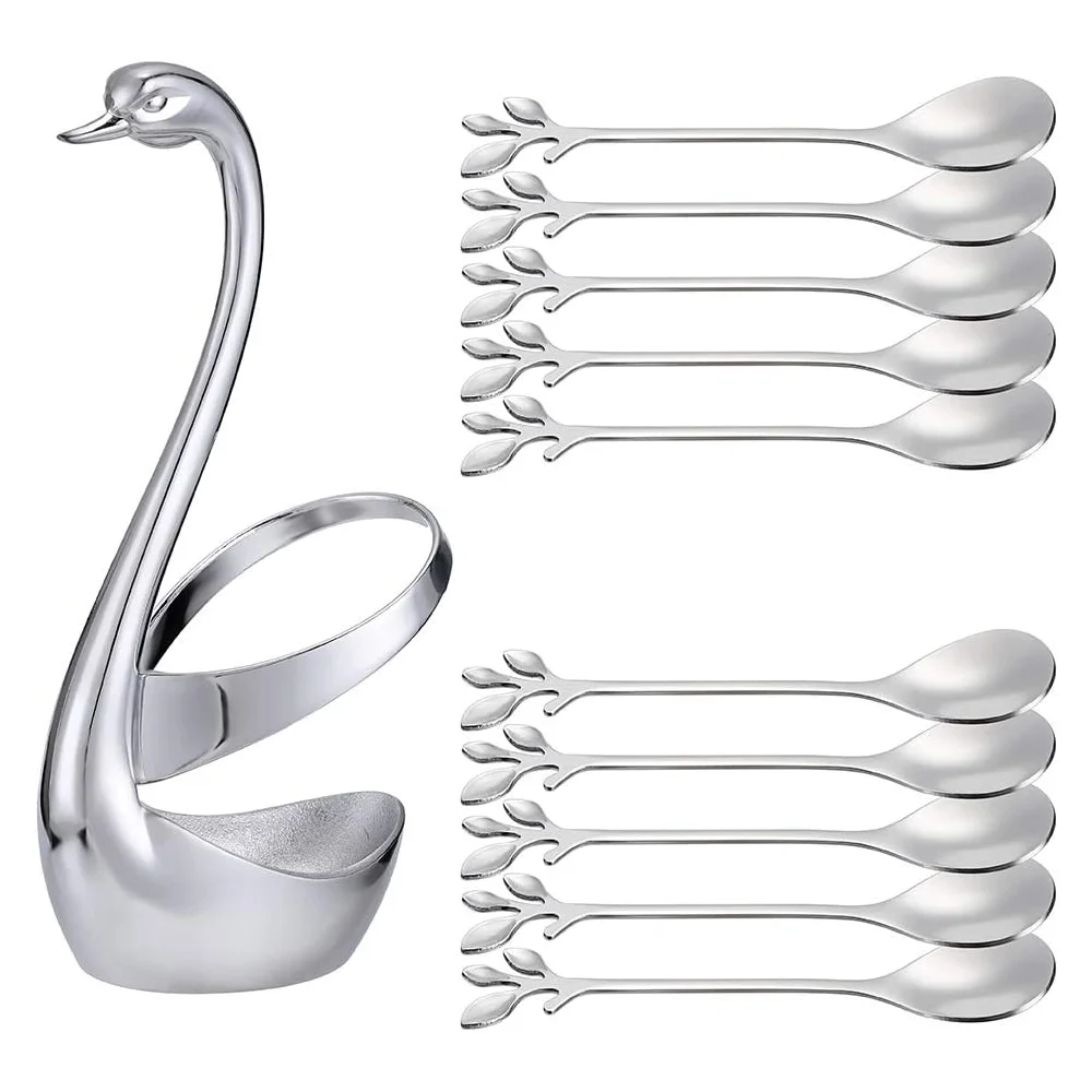 Swan Base Holder With 10pcs Coffee Spoon Set Premium Food Grade