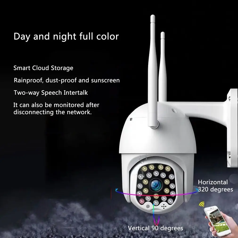 23 светодиодных звуковых и световых будильников автоматическое отслеживание беспроводной Wifi камеры Hd Ptz дома 1080 открытый двойной источник света