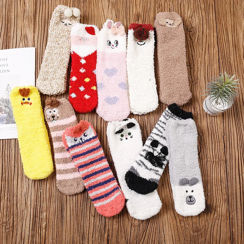 

Women and Kid Christmas Socks Cute Animal Design Deer Gift Fluffy Coral Velvet Thick New Year Gift Warm Winter Sock Family Look