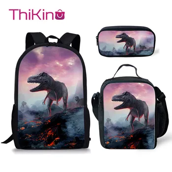 

Thikin Dinosaur School Bags for Boys 3pcs Students School Supplies Preschool Backpack Bookbag With Lunch Boxes Satchel