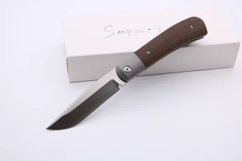 

Smke Knives Custom Trapper Front Flipper Pocket Folding Knife D2 Blade Brown Micarta Titanium Handle Survival Tactical Knife EDC