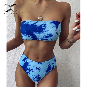 

Tie dye sexy bikini set Bandeau high waist bikini 2020 Push up swimwear Printed women's swimsuit Female biquine Bathing suit NEW