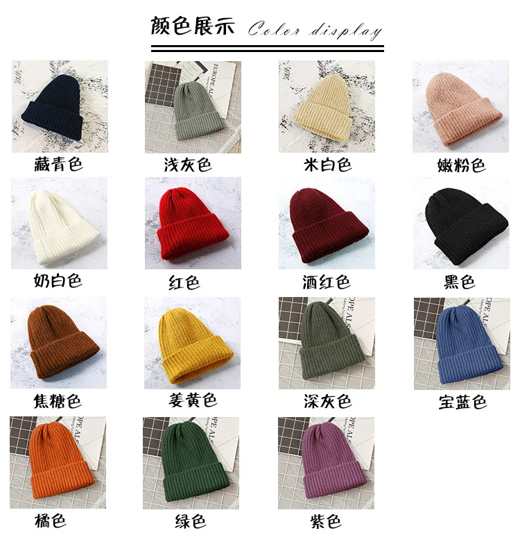 Детская простая шерстяная шапка; детская однотонная зимняя шапка ярких цветов; Модная вязаная теплая ветрозащитная эластичная шляпа