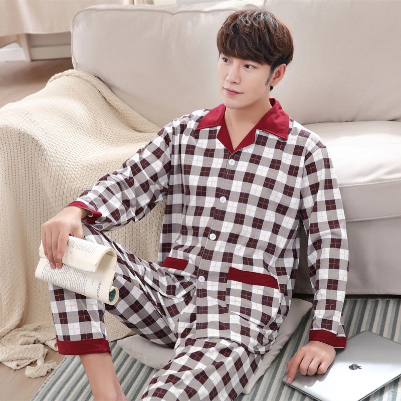 Men's Cardigan Lapel Middle aged Plus Fat Large Size Pajamas Mens Pajama Set Sleepwear Sexy pyjama Pajama Sets| - AliExpress