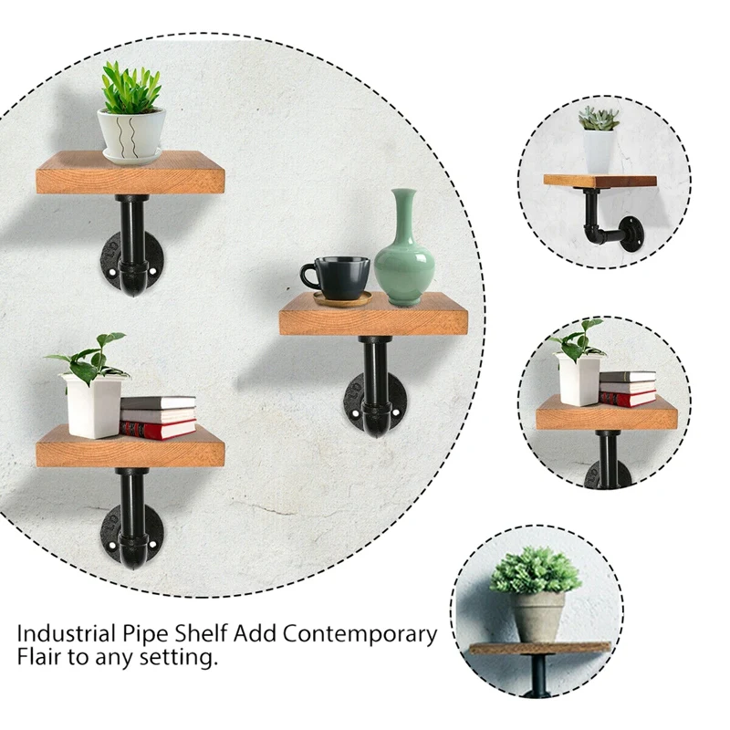 

DIY Wall Mounting Storage Industrial Wall Mounted Iron Pipe Shelf Bracket Floating Shelf Holder with Board