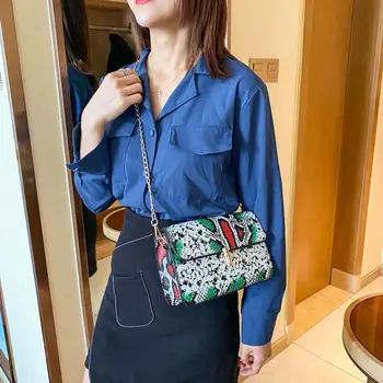 

Snake Print Crossbody Bags For Women 2020 New Designer Serpentine Small Square Shoulder Bags Female Chain Bag Lock Purses