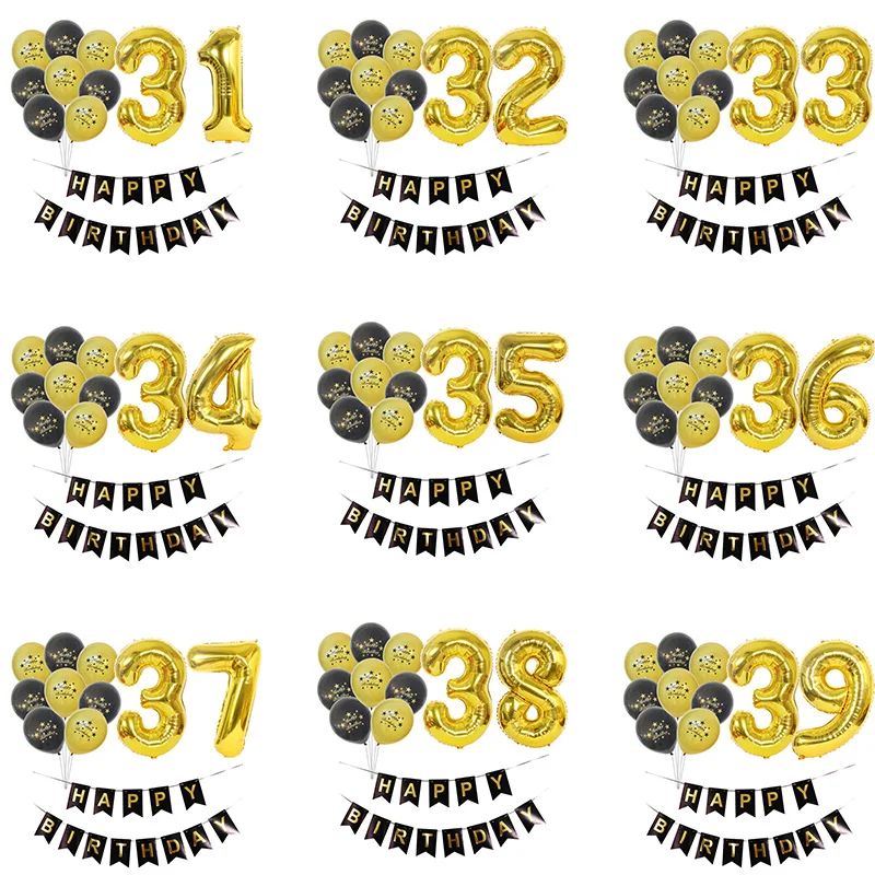 1 Set 30 31 32 33 34 35 36 37 38 39 Year Birthday Balloons Happy Banners 30TH Gold Pary Decorations | Дом и сад